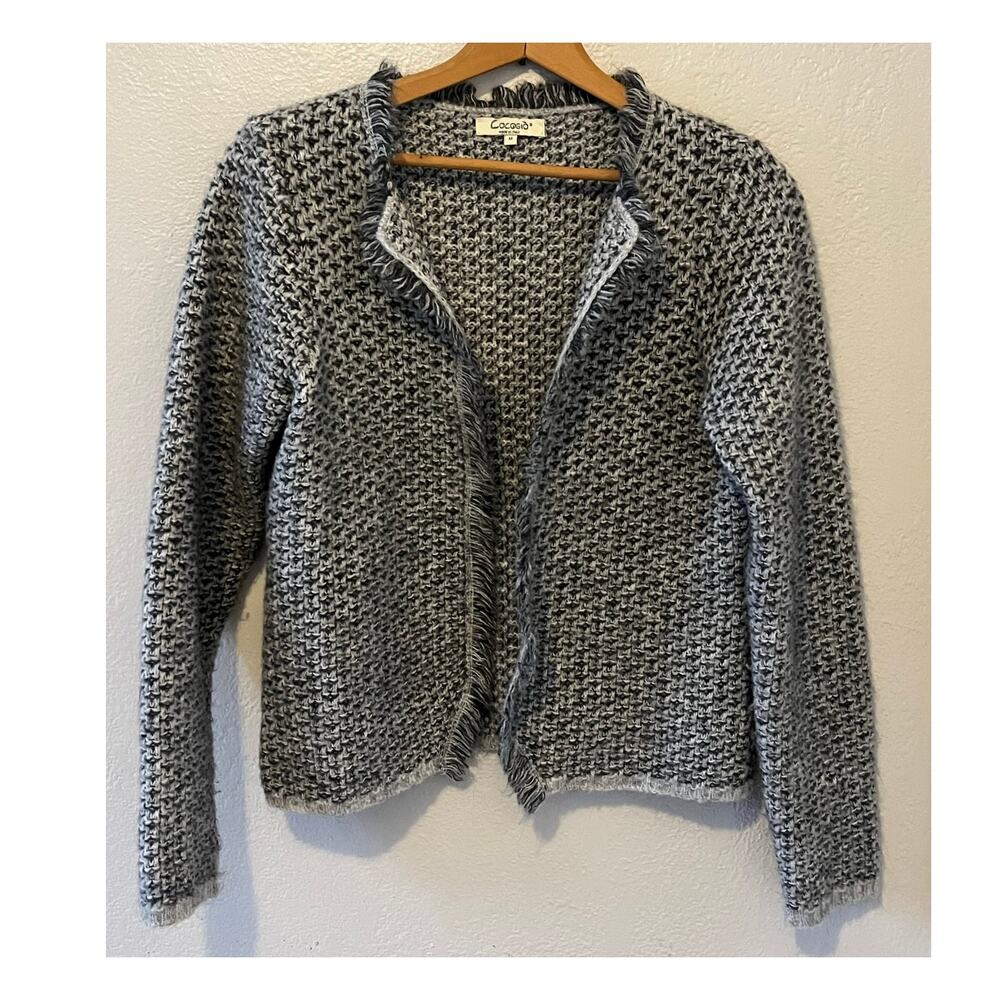 Women's Cocogio gray tweed open winter fall wool blend cardigan sweater size M